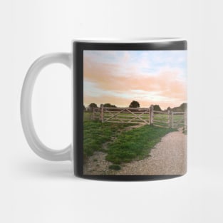 Gate and Golden sunset on the hill painting Mug